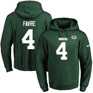 Stunning Smart Brilliant Packers #4 Brett Favre Green Name & Number Pullover NFL Hoodie