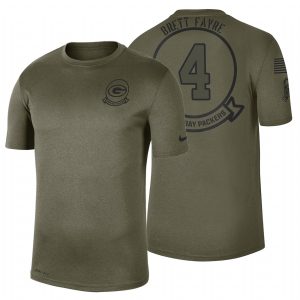 Stunning Spectacular Beautiful Green Bay Packers #4 Brett Favre Olive 2019 Salute To Service Sideline NFL T Shirt