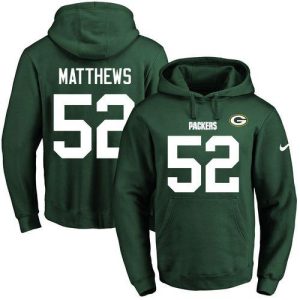 Stunning Superb Packers #52 Clay Matthews Green Name & Number Pullover NFL Hoodie
