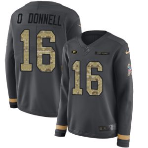 Superb Fabulous Packers #16 Pat O'Donnell Anthracite Salute to Service Women's Stitched NFL Limited Therma Long Sleeve Jersey