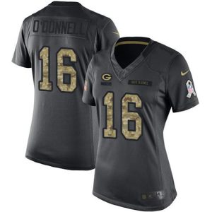 Superb Marvelous Packers #16 Pat O'Donnell Black Women's Stitched NFL Limited 2016 Salute to Service Jersey