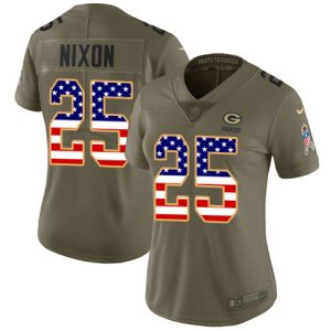 Superb Packers #25 Keisean Nixon Olive/USA Flag Women's Stitched NFL Limited 2017 Salute To Service Jersey