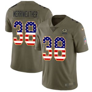 Superb Packers #38 Ellis Merriweather Olive/USA Flag Youth Stitched NFL Limited 2017 Salute To Service Jersey