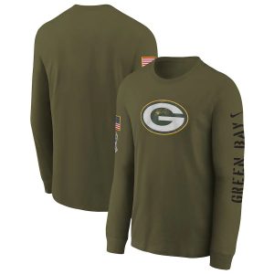 Superb Terrific Stunning Green Bay Packers Youth 2022 Salute To Service Team Logo Long Sleeve T Shirt Olive