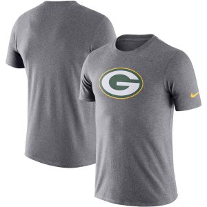Terrific Elegant Brilliant Green Bay Packers Essential Logo Dri FIT Cotton T Shirt Heather Charcoal