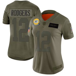 Terrific Incredible Packers #12 Aaron Rodgers Camo Women's Stitched NFL Limited 2019 Salute to Service Jersey