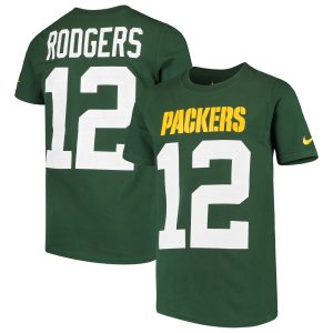 Terrific Marvelous Spectacular Green Bay Packers #12 Aaron Rodgers Youth Player Pride 3.0 Name & Number T Shirt Green