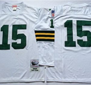 Terrific Mitchell And Ness 1969 Packers #15 Bart Starr White Throwback Stitched NFL Jersey
