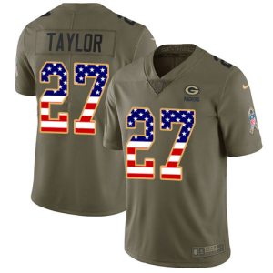 Trendy Gorgeous Packers #27 Patrick Taylor Olive/USA Flag Youth Stitched NFL Limited 2017 Salute To Service Jersey