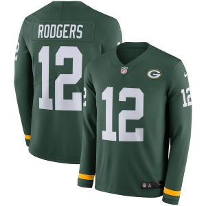 Trendy Men's Packers #12 Aaron Rodgers Green Team Color Men's Stitched NFL Limited Therma Long Sleeve Jersey