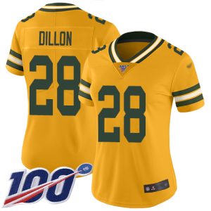 Trendy Perfect Packers #28 AJ Dillon Gold Women's Stitched NFL Limited Inverted Legend 100th Season Jersey