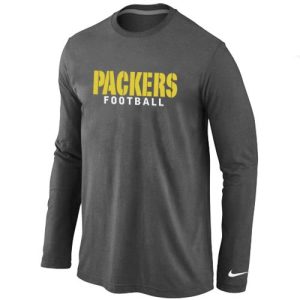 Trendy Practical Green Bay Packers Authentic Font Long Sleeve T Shirt Dark Grey