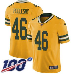 Unique Awesome Packers #46 Jack Podlesny Yellow Youth Stitched NFL Limited Rush 100th Season Jersey