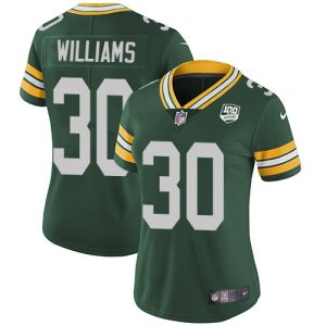 Unique Cool Packers #30 Jamaal Williams Green Team Color Women's 100th Season Stitched NFL Vapor Untouchable Limited Jersey
