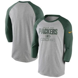 Unique Modern Green Bay Packers Fan Gear Tri Blend Wordmark 3 4 Sleeve T Shirt Heathered Gray Green