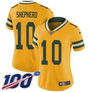 Unique Packers #10 Darrius Shepherd Yellow Women's Stitched NFL Limited Rush 100th Season Jersey