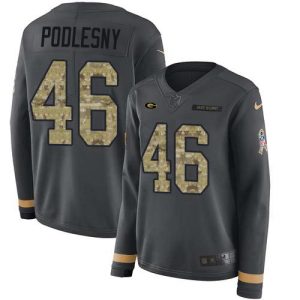 Unique Packers #46 Jack Podlesny Anthracite Salute to Service Women's Stitched NFL Limited Therma Long Sleeve Jersey