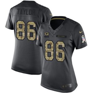 Unique Packers #86 Malik Taylor Black Women's Stitched NFL Limited 2016 Salute to Service Jersey